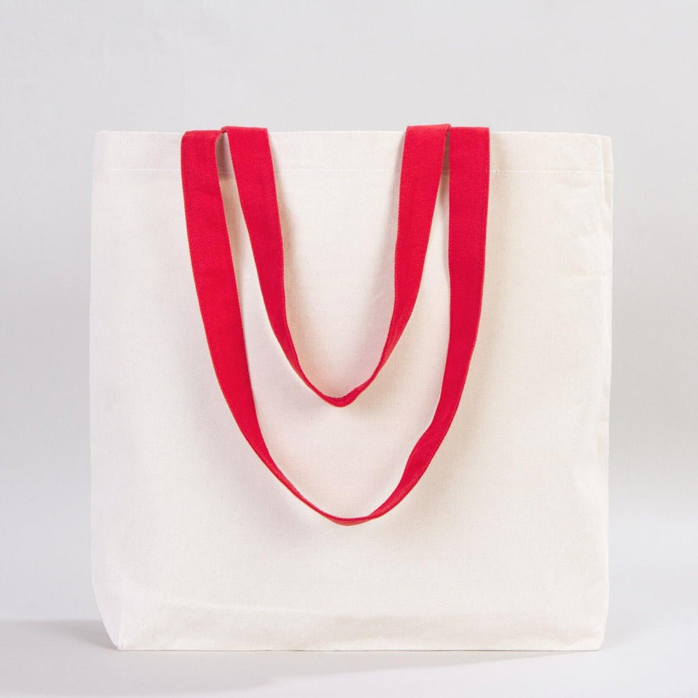 Canvas Beach Tote Bag with Red Handles – 19" × 16" × 4" (48 × 41 × 10 cm) – 10 oz Cotton - Pamusan.com