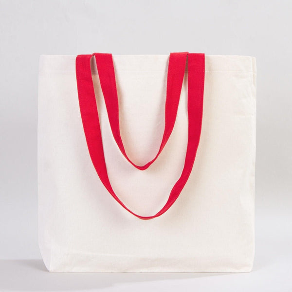 Canvas Beach Tote Bag with Red Handles – 19" × 16" × 4" (48 × 41 × 10 cm) – 10 oz Cotton - Pamusan.com