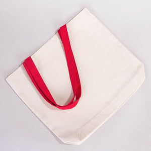 Canvas Beach Tote Bag with Red Handles – 19" × 16" × 4" (48 × 41 × 10 cm) – 10 oz Cotton - Pamusan.com