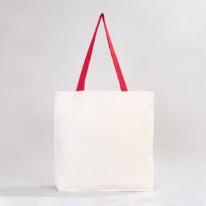 Canvas Beach Tote Bag with Red Handles – 19" × 16" × 4" (48 × 41 × 10 cm) – 10 oz Cotton - Pamusan.com