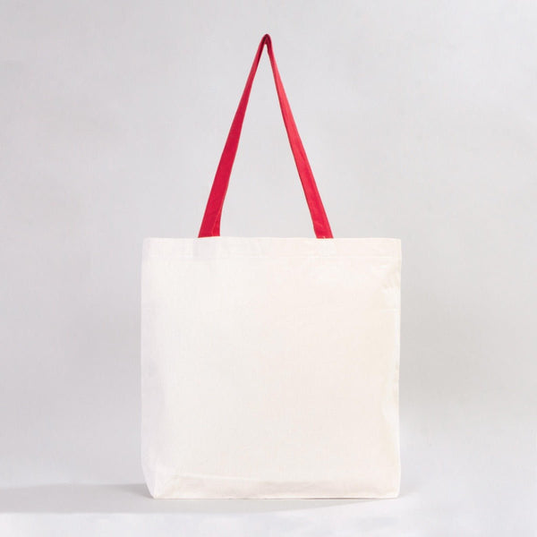 Canvas Beach Tote Bag with Red Handles – 19" × 16" × 4" (48 × 41 × 10 cm) – 10 oz Cotton - Pamusan.com