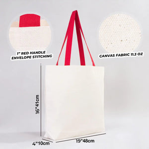 Canvas Beach Tote Bag with Red Handles – 19" × 16" × 4" (48 × 41 × 10 cm) – 10 oz Cotton - Pamusan.com
