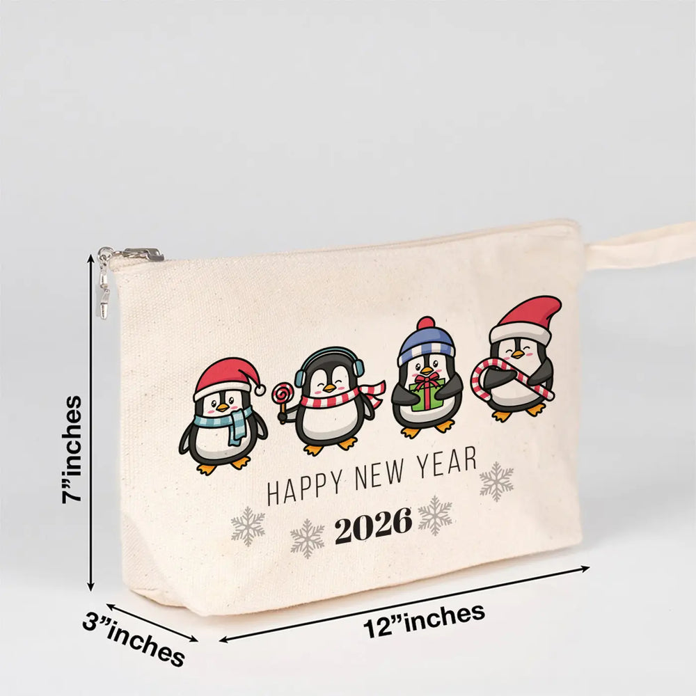 Happy New Year Canvas Clutch Bag – Cute Penguin Holiday Design 2026