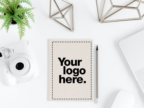 Canvas Cover Notebook 6"W x 8"H (15 cm x 20 cm) Text Logo or Photo Print 80 Blank Yellow Page Notepad Promotional Notebook - Pamusan.com