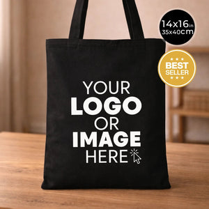 Canvas Custom Tote Bags Black 14"x16" – Personalized Logo Print - Pamusan.com