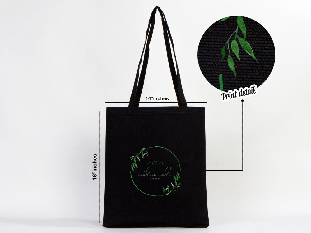 Canvas Custom Tote Bags Black 14"x16" – Personalized Logo Print