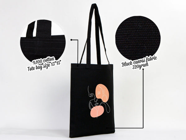 Canvas Custom Tote Bags Black 14"x16" – Personalized Logo Print - Pamusan.com