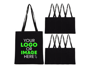 Canvas Custom Tote Bags Black 14"x16" – Personalized Logo Print - Pamusan.com