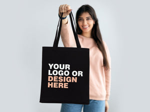 Canvas Custom Tote Bags Black 14"x16" – Personalized Logo Print - Pamusan.com