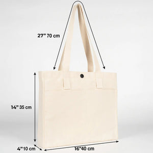 Canvas LUX Tote Bag – Snap Button, Front Pockets – 18" × 16" × 4" (35 × 40 × 10 cm), 10 oz Cotton - Pamusan.com