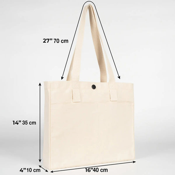 Canvas LUX Tote Bag – Snap Button, Front Pockets – 18" × 16" × 4" (35 × 40 × 10 cm), 10 oz Cotton - Pamusan.com