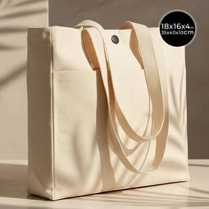 Canvas LUX Tote Bag – Snap Button, Front Pockets – 18" × 16" × 4" (35 × 40 × 10 cm), 10 oz Cotton - Pamusan.com
