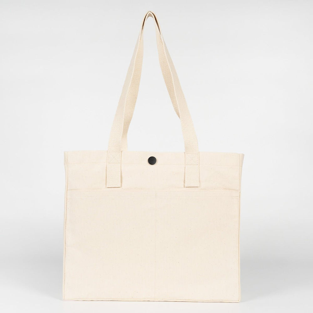 Canvas LUX Tote Bag – Snap Button, Front Pockets – 18" × 16" × 4" (35 × 40 × 10 cm), 10 oz Cotton - Pamusan.com