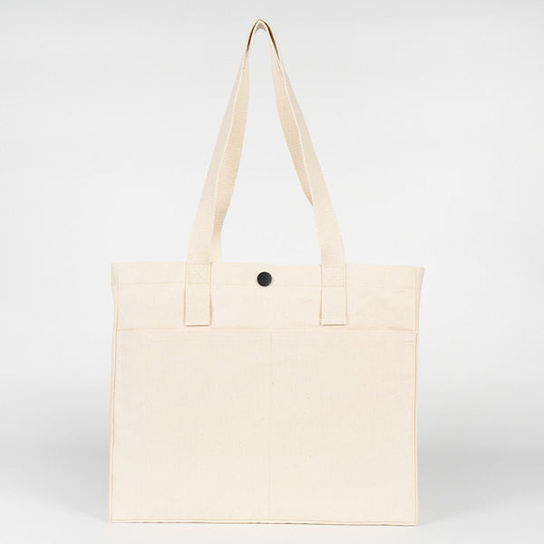 Canvas LUX Tote Bag – Snap Button, Front Pockets – 18" × 16" × 4" (35 × 40 × 10 cm), 10 oz Cotton - Pamusan.com