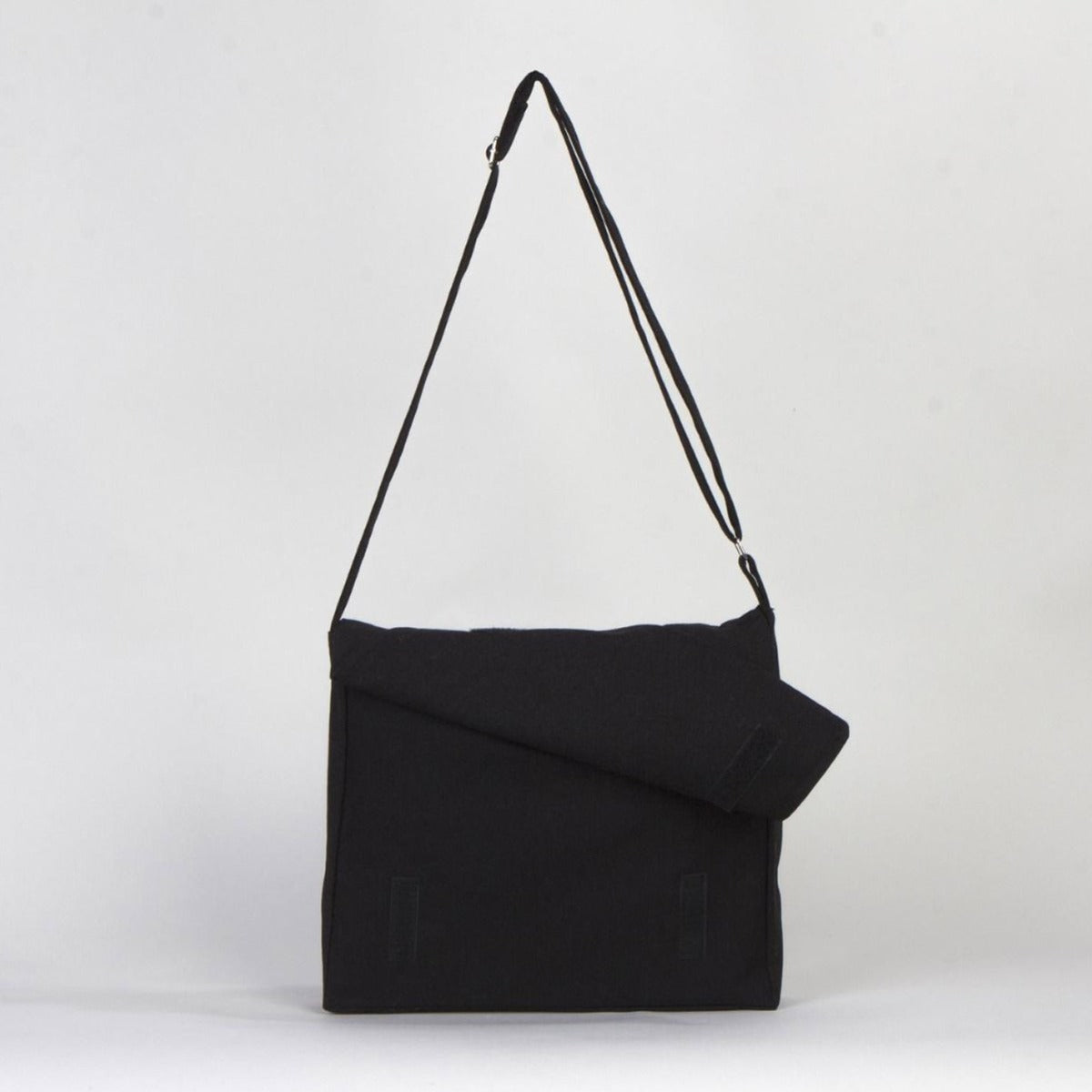 Canvas  Black Messenger Bag  14"W x 11"H x 3"L (34 cm x 27 cm x 8 cm)  - Customize