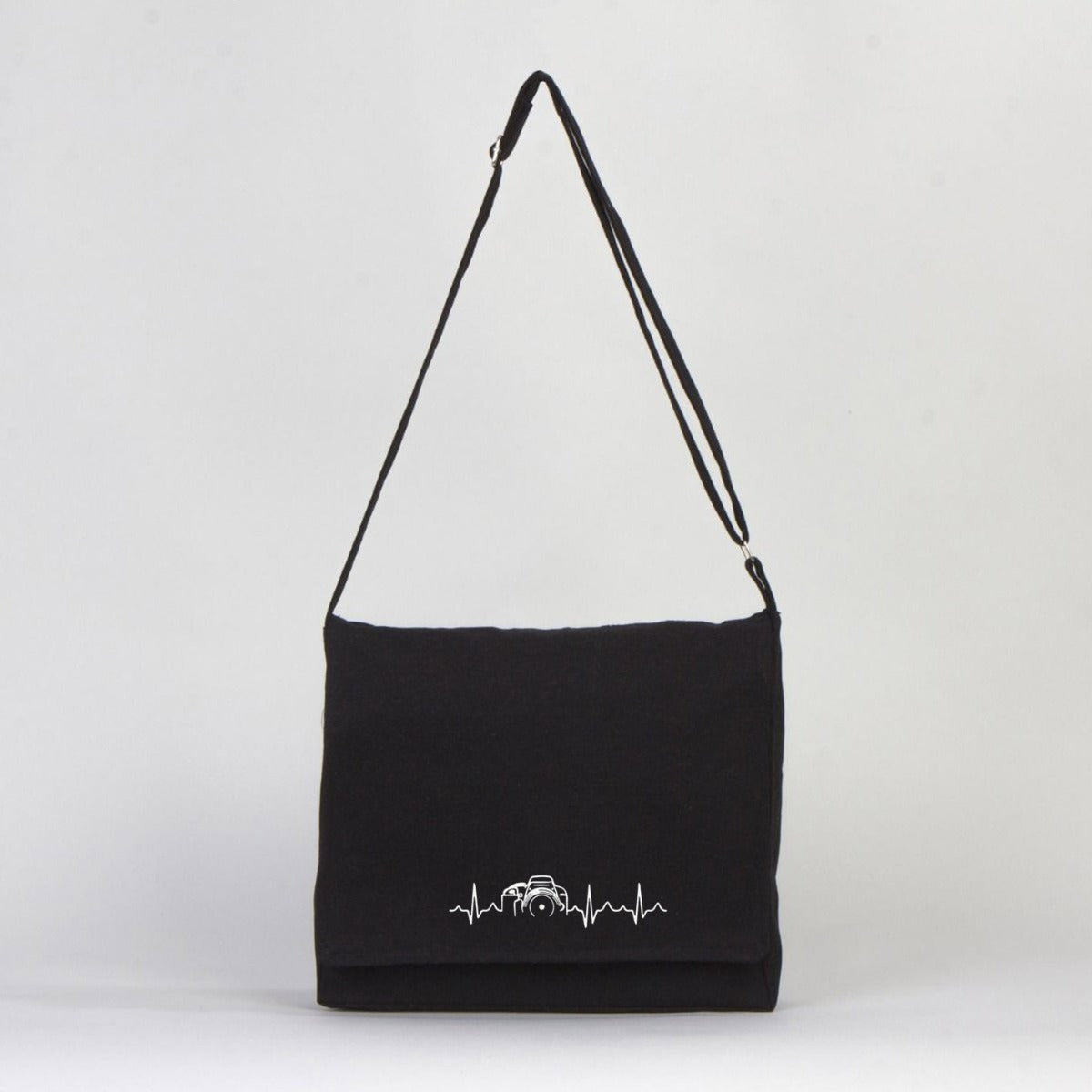 Canvas  Black Messenger Bag  14"W x 11"H x 3"L (34 cm x 27 cm x 8 cm)  - Customize