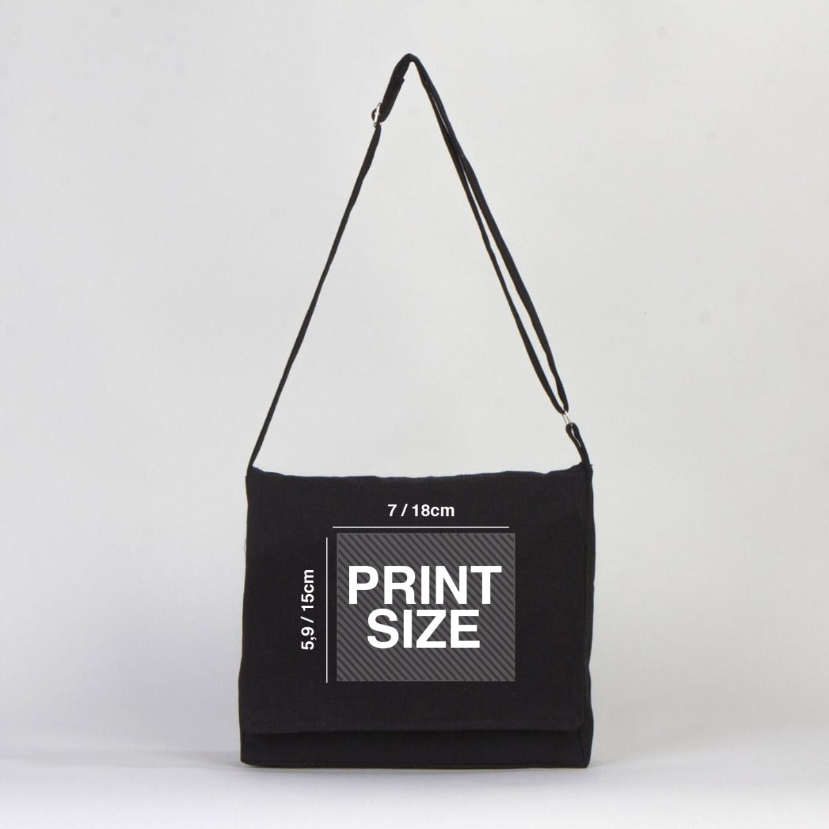 Canvas  Black Messenger Bag  14"W x 11"H x 3"L (34 cm x 27 cm x 8 cm)  - Customize