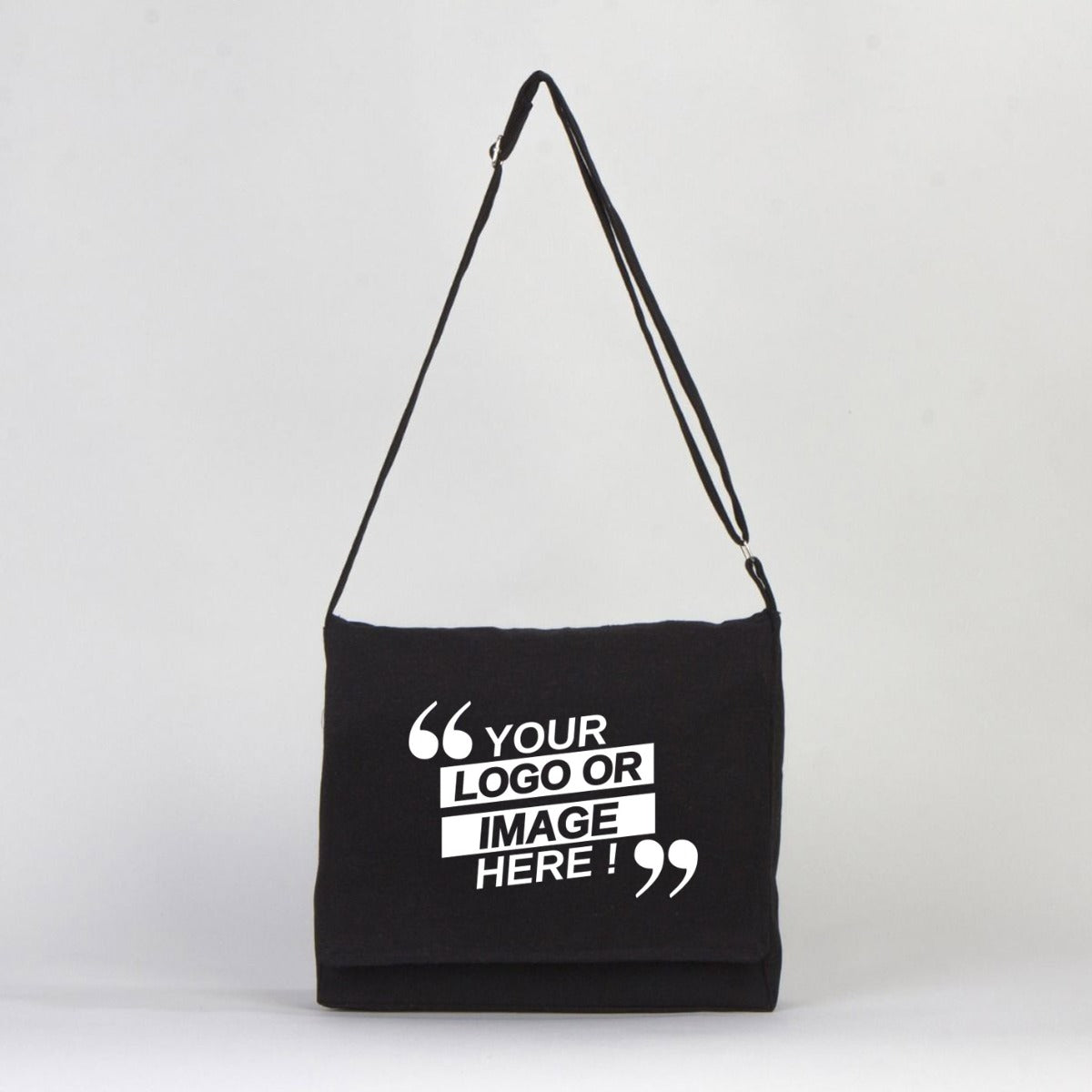 Canvas  Black Messenger Bag  14"W x 11"H x 3"L (34 cm x 27 cm x 8 cm)  - Customize