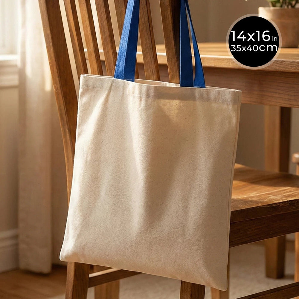 Canvas Purse with Blue Handles - 14" x 16" (35x40 cm) - 10 oz - Pamusan.com