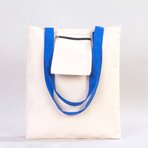 Canvas Purse with Blue Handles - 14" x 16" (35x40 cm) - 10 oz - Pamusan.com
