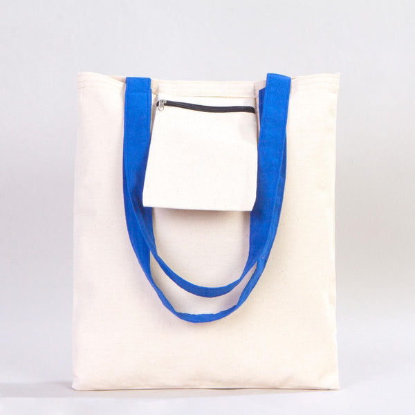 Canvas Purse with Blue Handles - 14" x 16" (35x40 cm) - 10 oz - Pamusan.com