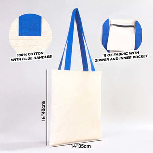 Canvas Purse with Blue Handles - 14" x 16" (35x40 cm) - 10 oz - Pamusan.com