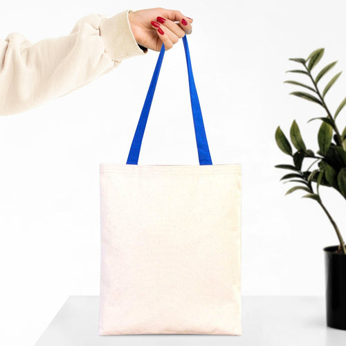 Canvas Purse with Blue Handles - 14" x 16" (35x40 cm) - 10 oz - Pamusan.com