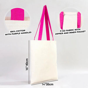 Canvas Purse with Fuchsia Handles - 14" x 16" (35x40 cm) - 10 oz - Pamusan.com