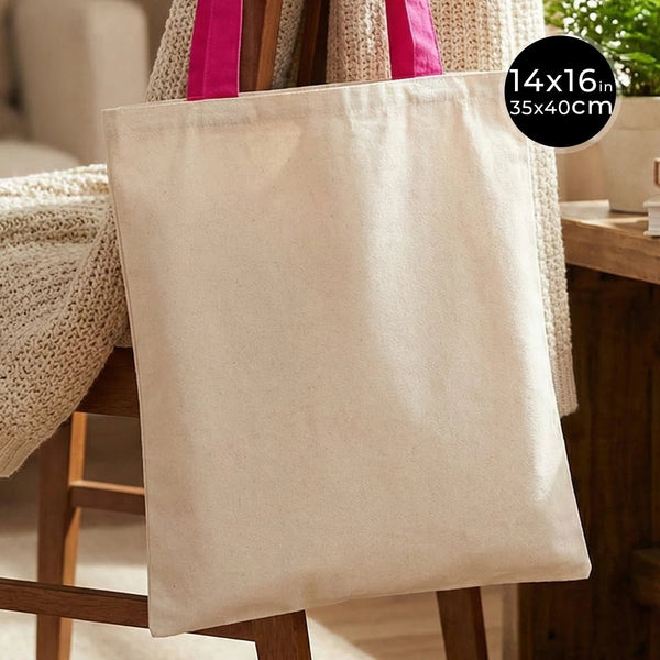 Canvas Purse with Fuchsia Handles - 14" x 16" (35x40 cm) - 10 oz - Pamusan.com