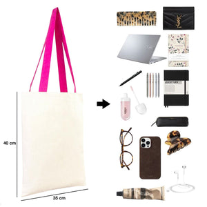 Canvas Purse with Fuchsia Handles - 14" x 16" (35x40 cm) - 10 oz - Pamusan.com