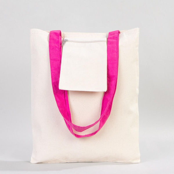 Canvas Purse with Fuchsia Handles - 14" x 16" (35x40 cm) - 10 oz - Pamusan.com