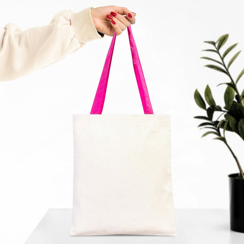 Canvas Purse with Fuchsia Handles - 14" x 16" (35x40 cm) - 10 oz - Pamusan.com