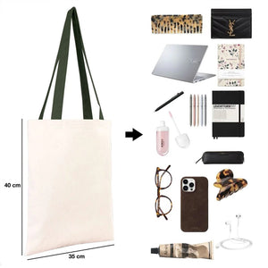 Canvas Purse with Green Handles - 14" x 16" (35x40 cm) - 10 oz - Pamusan.com