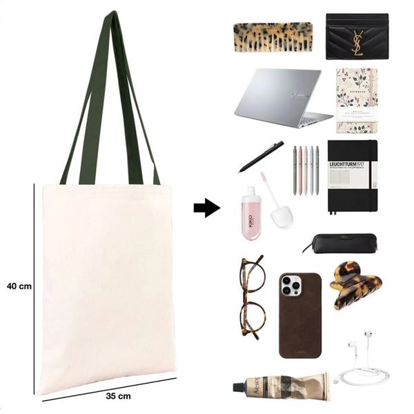 Canvas Purse with Green Handles - 14" x 16" (35x40 cm) - 10 oz - Pamusan.com