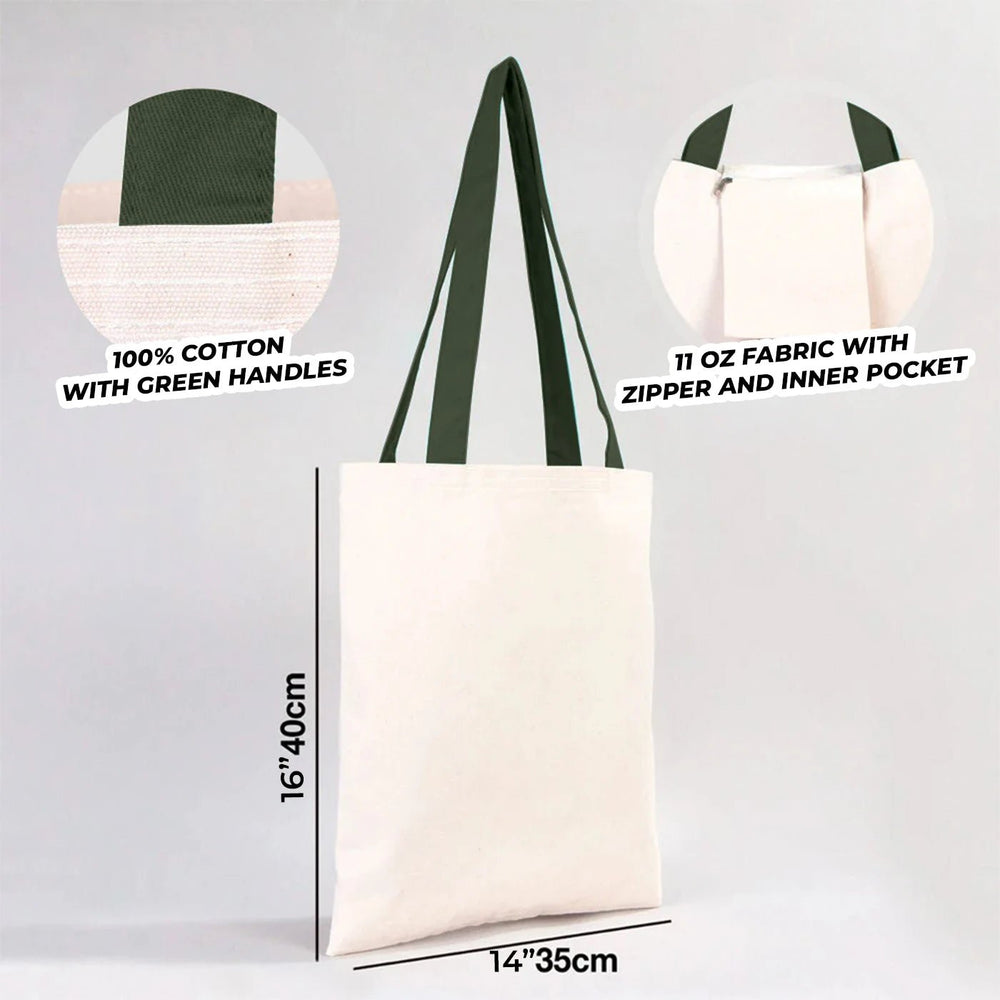 Canvas Purse with Green Handles - 14" x 16" (35x40 cm) - 10 oz - Pamusan.com