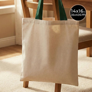 Canvas Purse with Green Handles - 14" x 16" (35x40 cm) - 10 oz - Pamusan.com