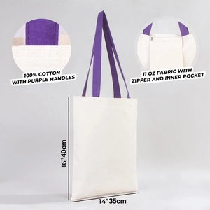 Canvas Purse with Purple Handles - 14" x 16" (35x40 cm) - 10 oz - Pamusan.com