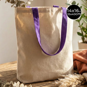 Canvas Purse with Purple Handles - 14" x 16" (35x40 cm) - 10 oz - Pamusan.com