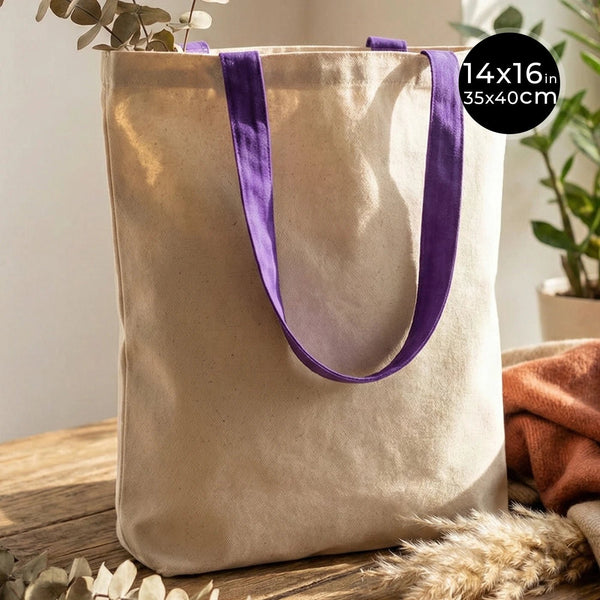 Canvas Purse with Purple Handles - 14" x 16" (35x40 cm) - 10 oz - Pamusan.com