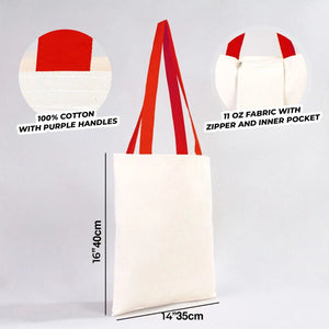 Canvas Purse with Red Handles - 14" x 16" (35x40 cm) - 10 oz - Pamusan.com