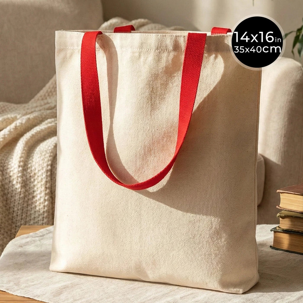 Canvas Purse with Red Handles - 14" x 16" (35x40 cm) - 10 oz - Pamusan.com