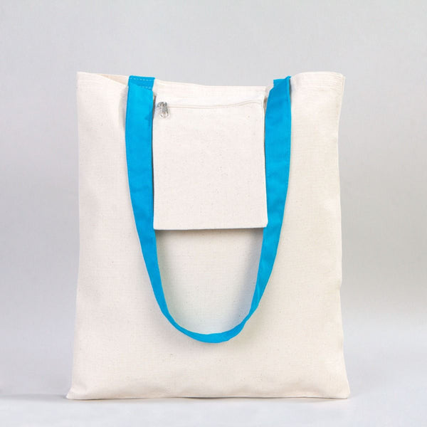Canvas Purse with Turquoise Handles - 14" x 16" (35x40 cm) - 10 oz - Pamusan.com