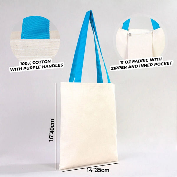Canvas Purse with Turquoise Handles - 14" x 16" (35x40 cm) - 10 oz - Pamusan.com