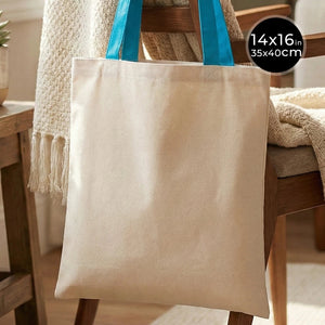 Canvas Purse with Turquoise Handles - 14" x 16" (35x40 cm) - 10 oz - Pamusan.com