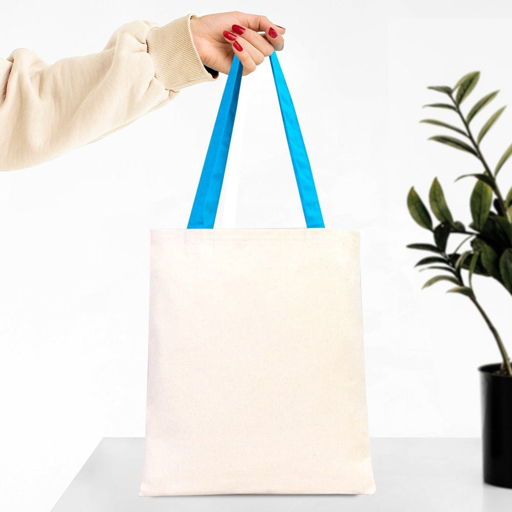 Canvas Purse with Turquoise Handles - 14" x 16" (35x40 cm) - 10 oz - Pamusan.com