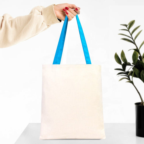 Canvas Purse with Turquoise Handles - 14" x 16" (35x40 cm) - 10 oz - Pamusan.com