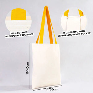 Canvas Purse with Yellow Handles - 14" x 16" (35x40 cm) - 10 oz - Pamusan.com