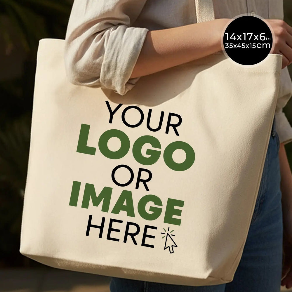 Canvas Shopping Tote Bag with Custom Logo – 17" × 14" × 6" (45 × 35 × 15 cm) – Laminated Lining – 10 oz Cotton - Pamusan.com