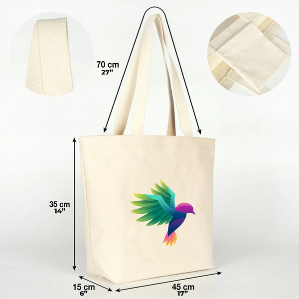 Canvas Shopping Tote Bag with Custom Logo – 17" × 14" × 6" (45 × 35 × 15 cm) – Laminated Lining – 10 oz Cotton - Pamusan.com