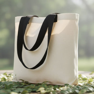 Canvas Tote Bag with Black Woven Handles – 18" × 14" × 3" (45 × 35 × 8 cm) – Thick 10 oz Cotton - Pamusan.com